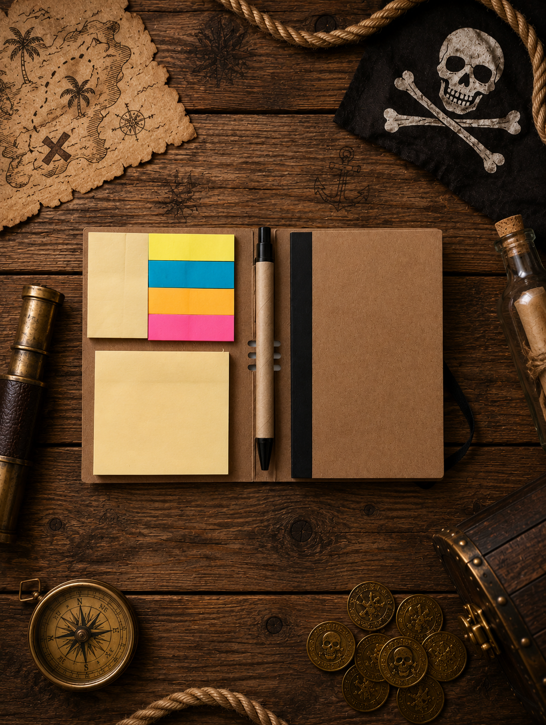Carnet Multifonction Personnalisé – Cadeau Maîtresse & Maître | Le Pirate en Bois